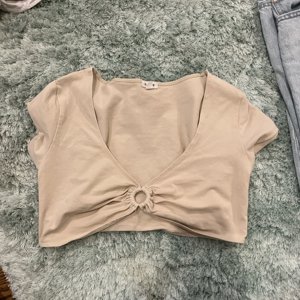 Garage Beige Crop Top with Ring Detail